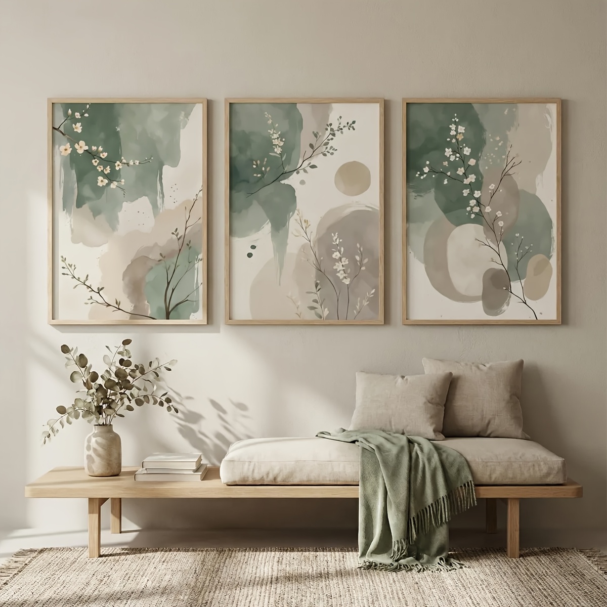 Home Office Image - 3 Buah Poster Kanvas Daun Hijau