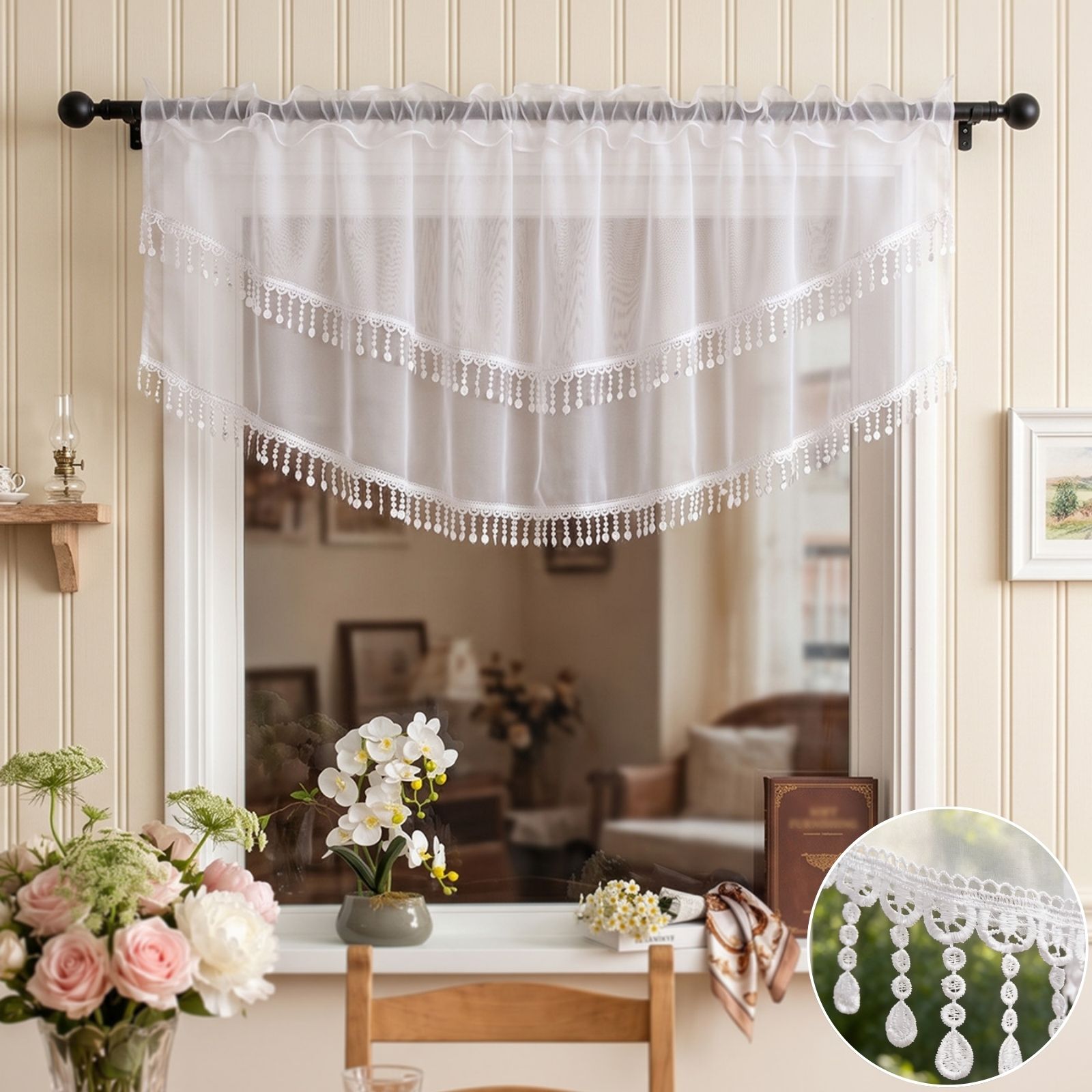 Home Office Kitchen - 2 Buah Tirai Valance Kafe Rumbai