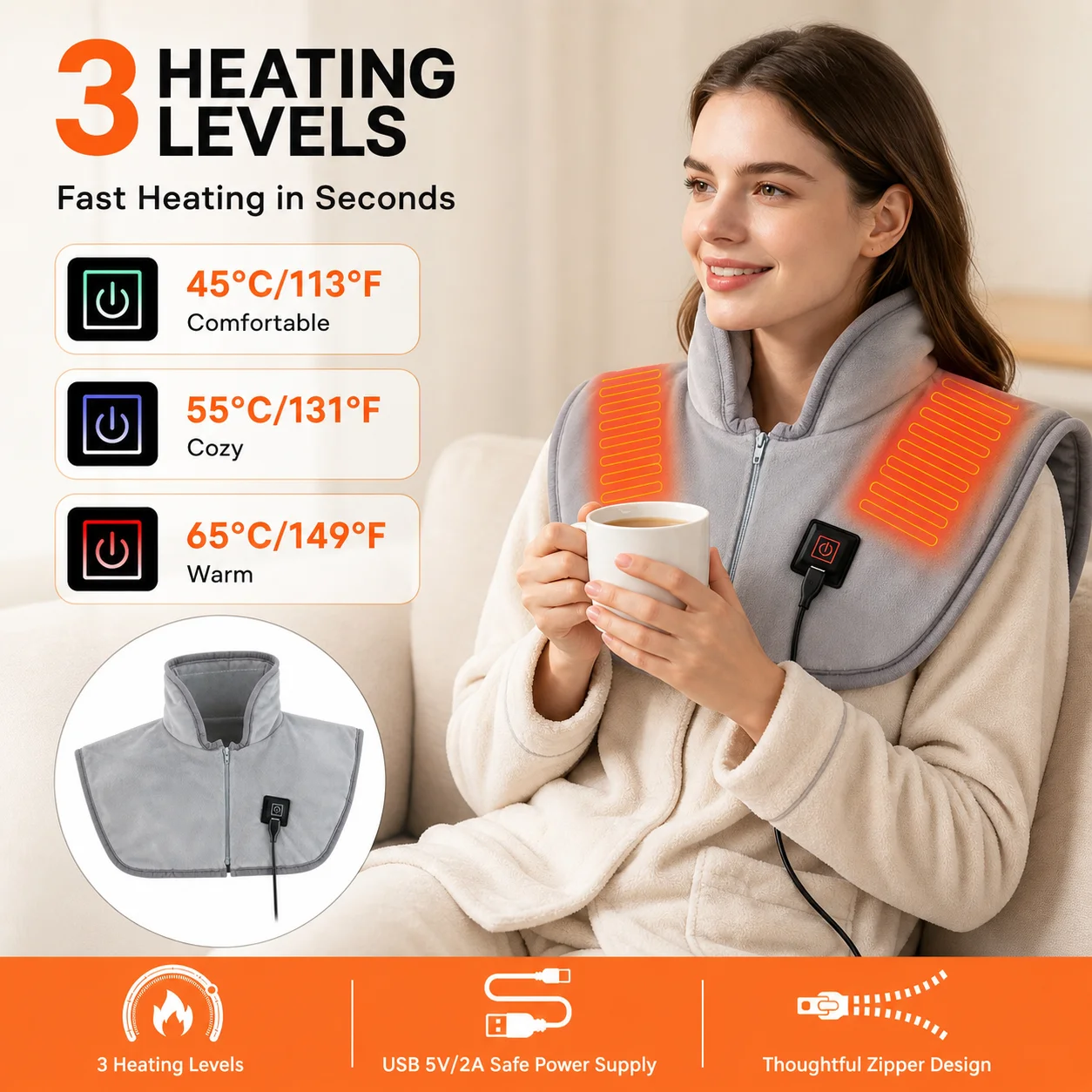 Home Office Hours - Selendang Berpemanas USB dengan 3 Pengaturan