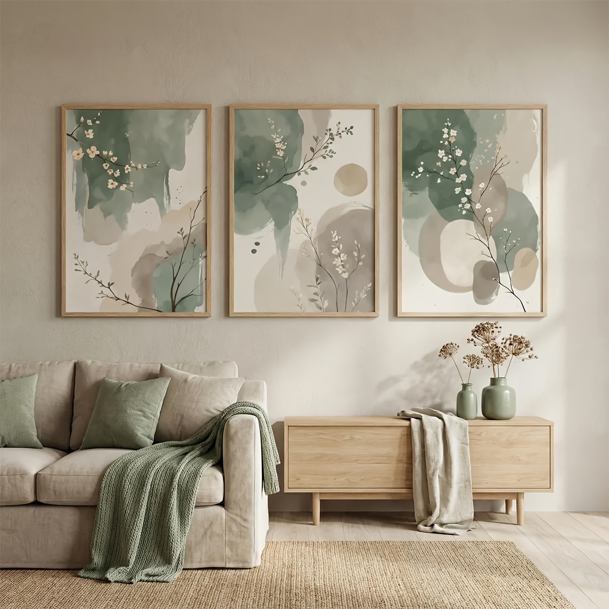 3 Buah Poster Kanvas Daun Hija - Home Office Image ulasan dan harga