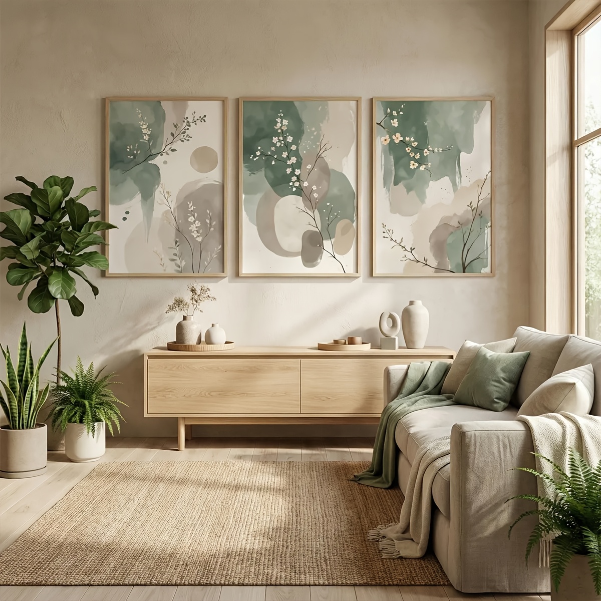 3 Buah Poster Kanvas Daun Hija - Home Office Image ulasan dan harga